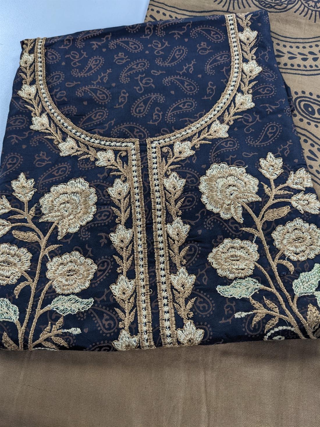Black & Gold Linen Unstitched Suit