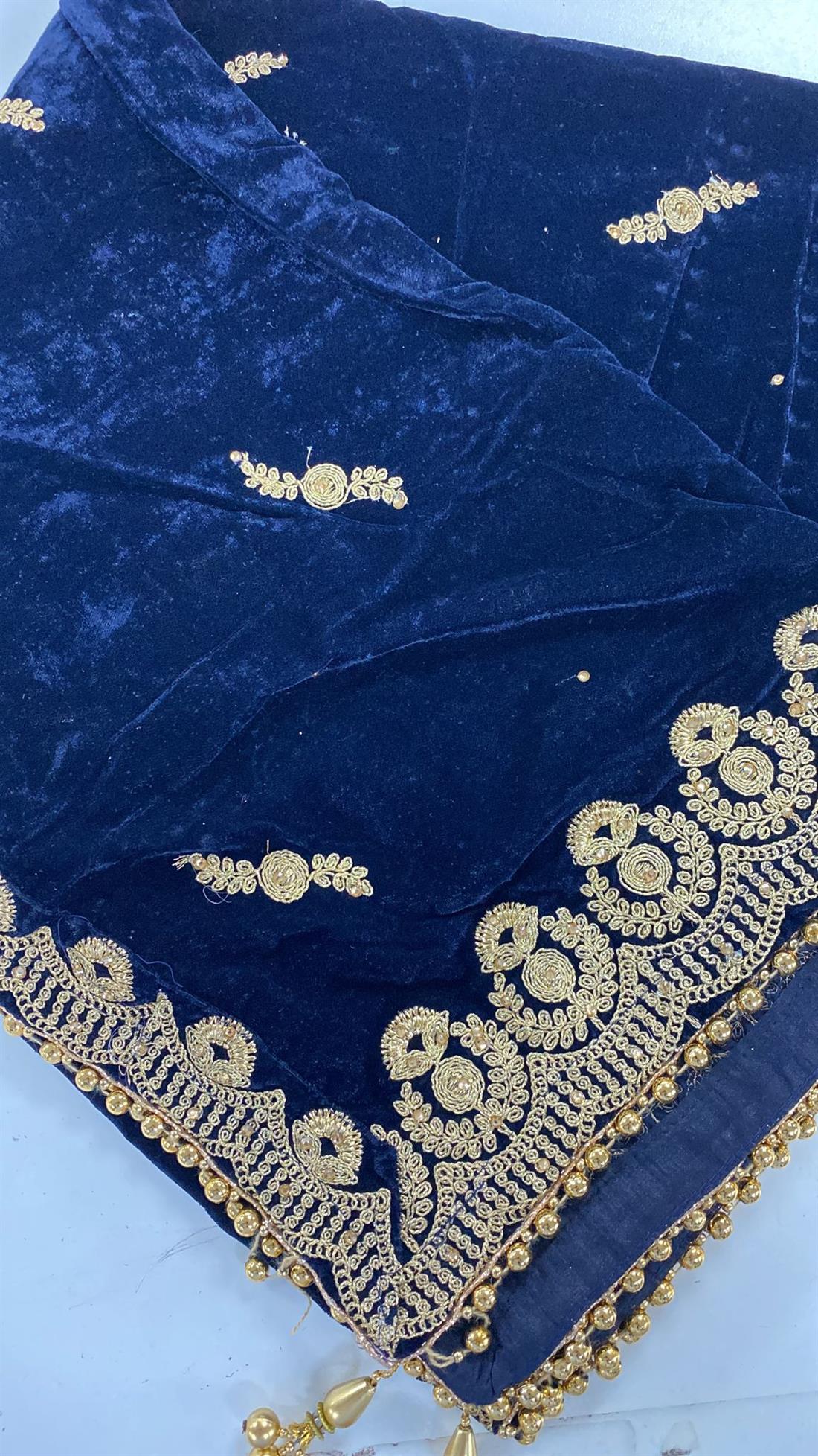 Dark Navy Embroidered Velvet Shawl