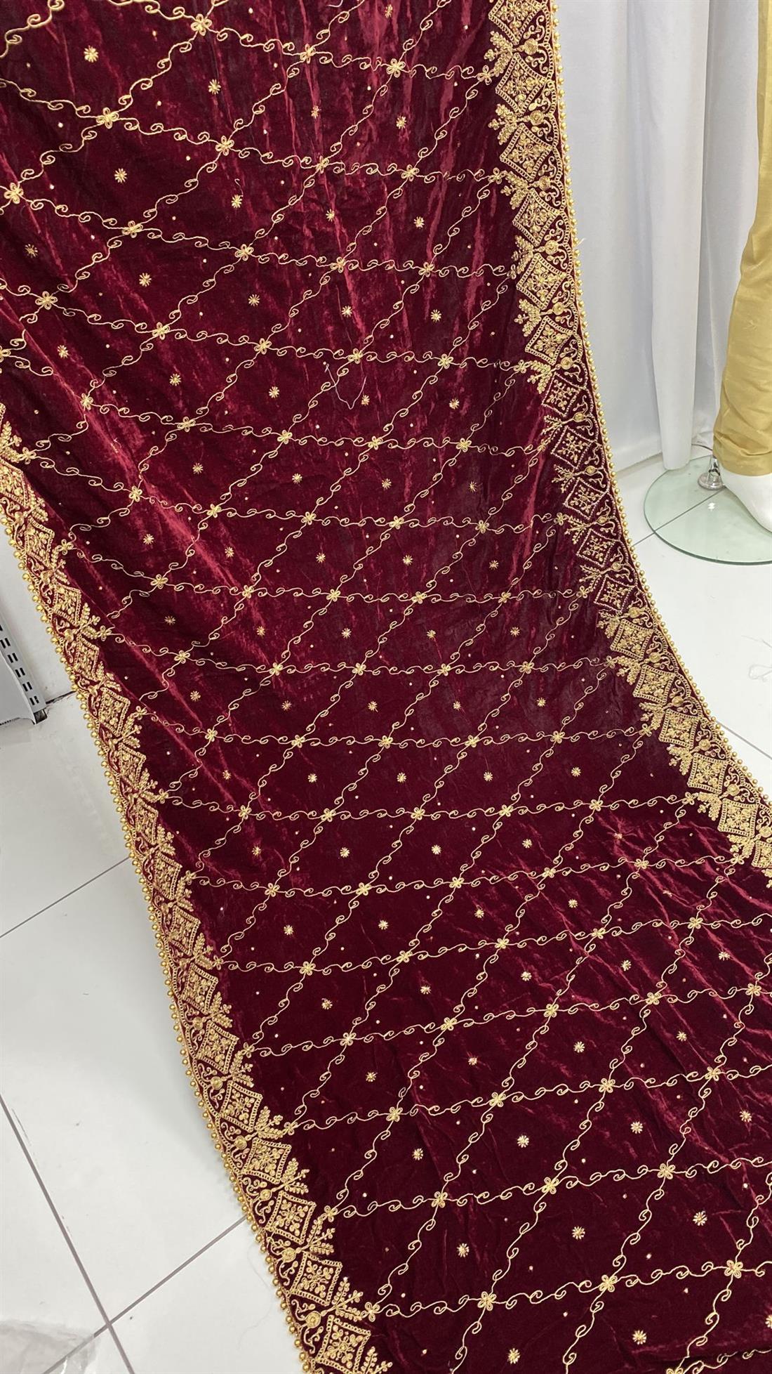 Maroon Velvet Shawl 2.50 Yards