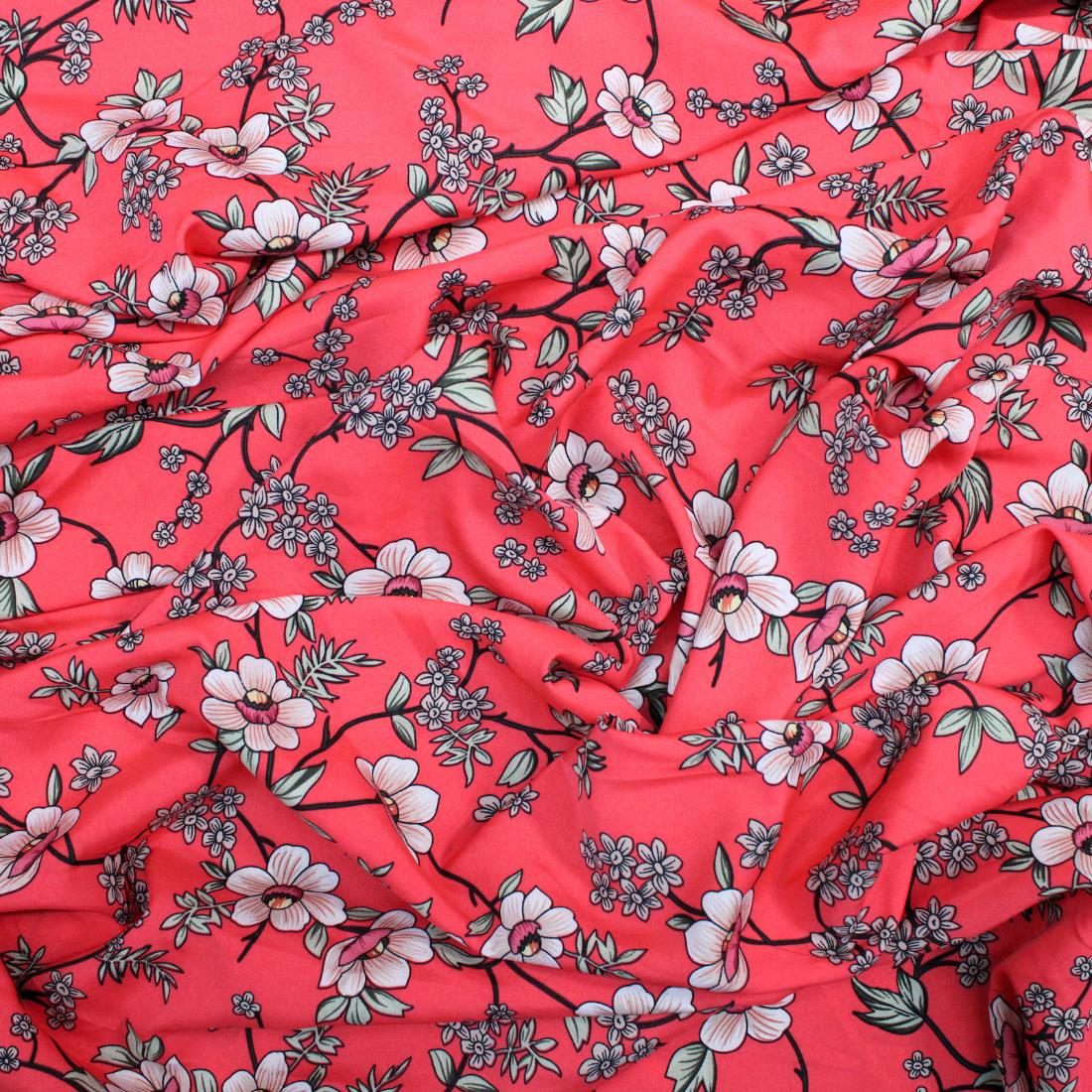 Dull Red Crepe 2 Yards of Printed Dressmaking Viscose