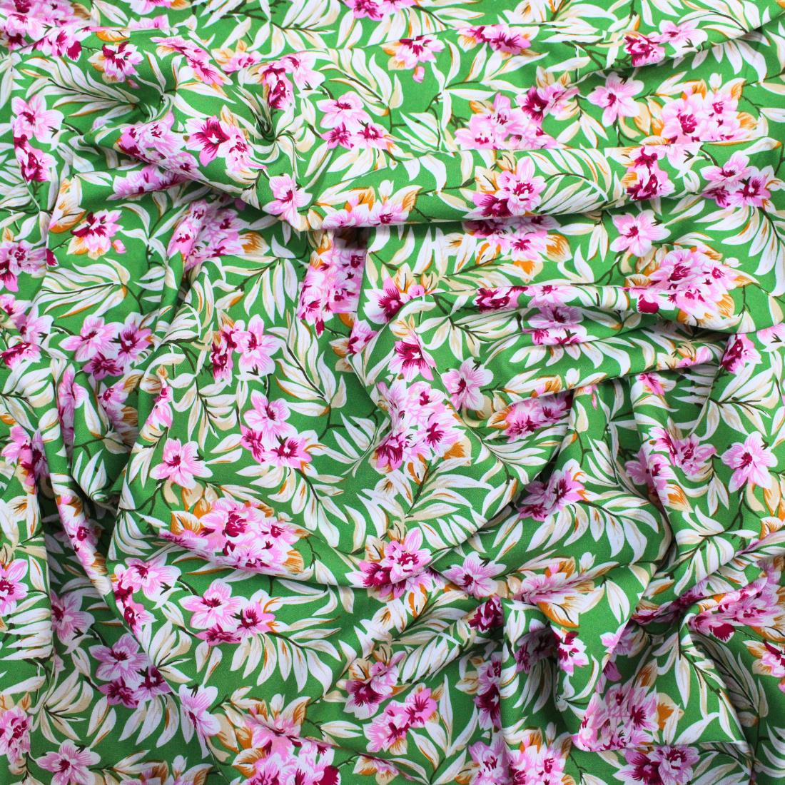 Green Crepe 2 Yards of Printed Dressmaking Viscose