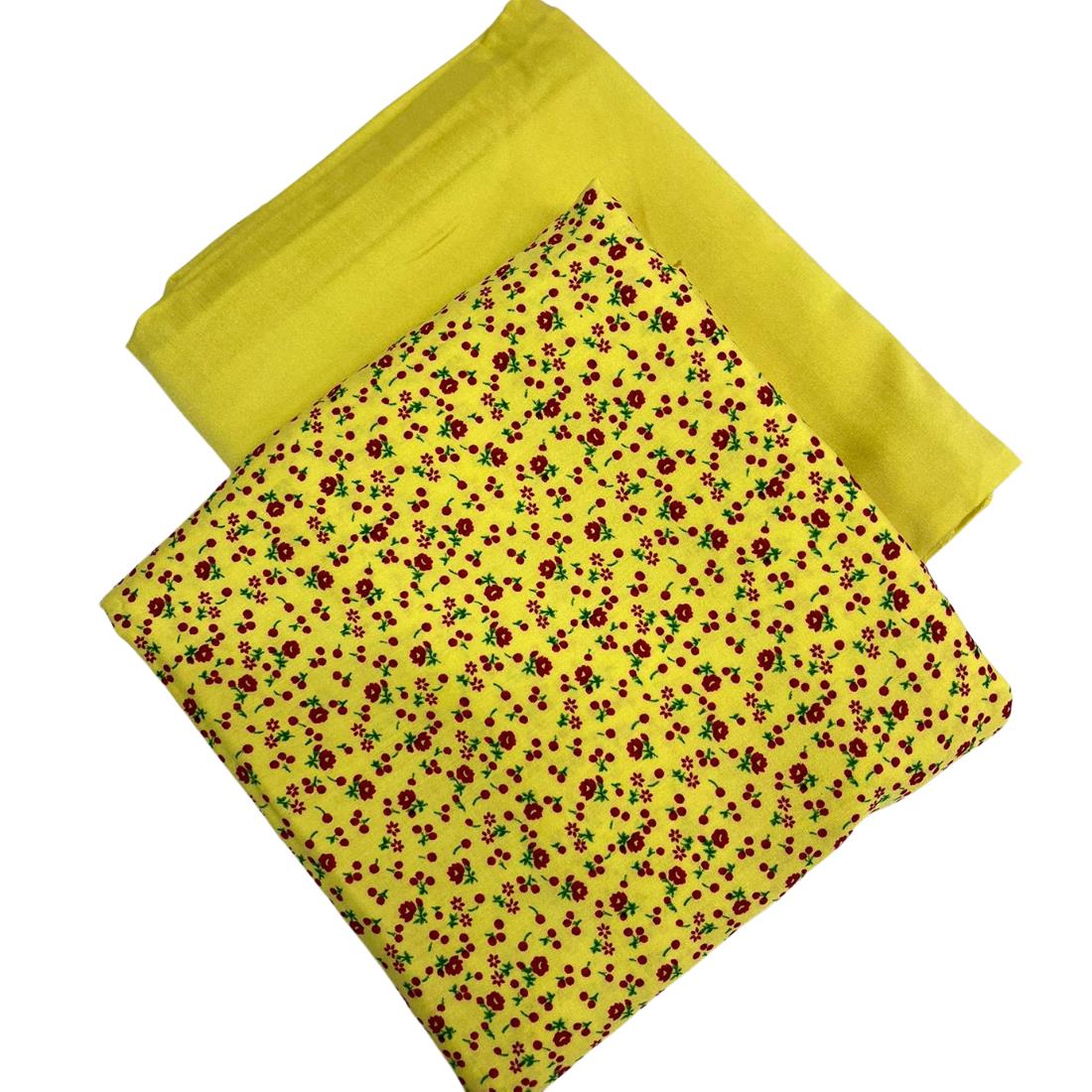 Yellow Printed Crepe 2 Piece Summer Viscose Suit