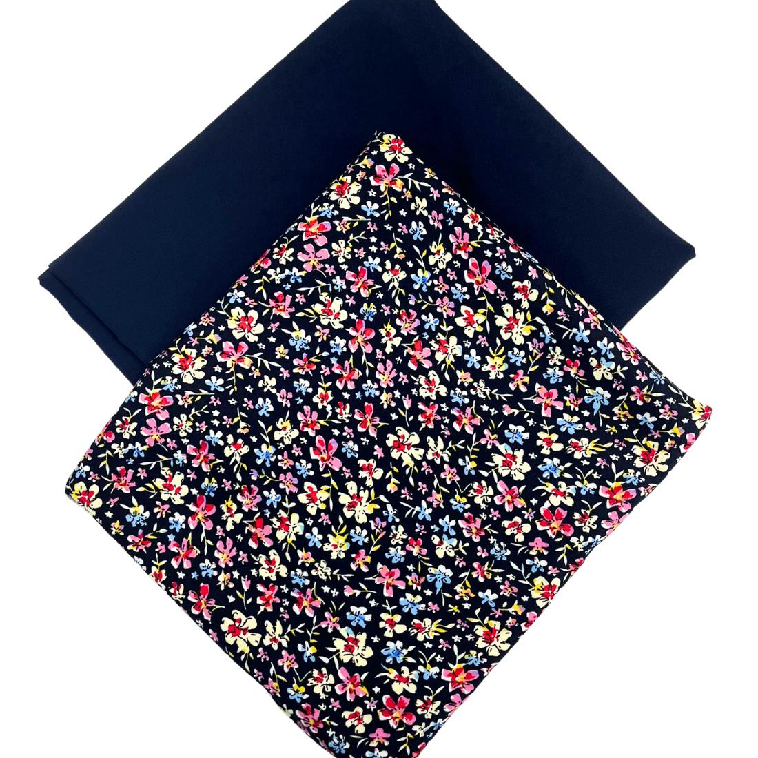 Navy Printed Crepe 2 Piece Summer Viscose Suit