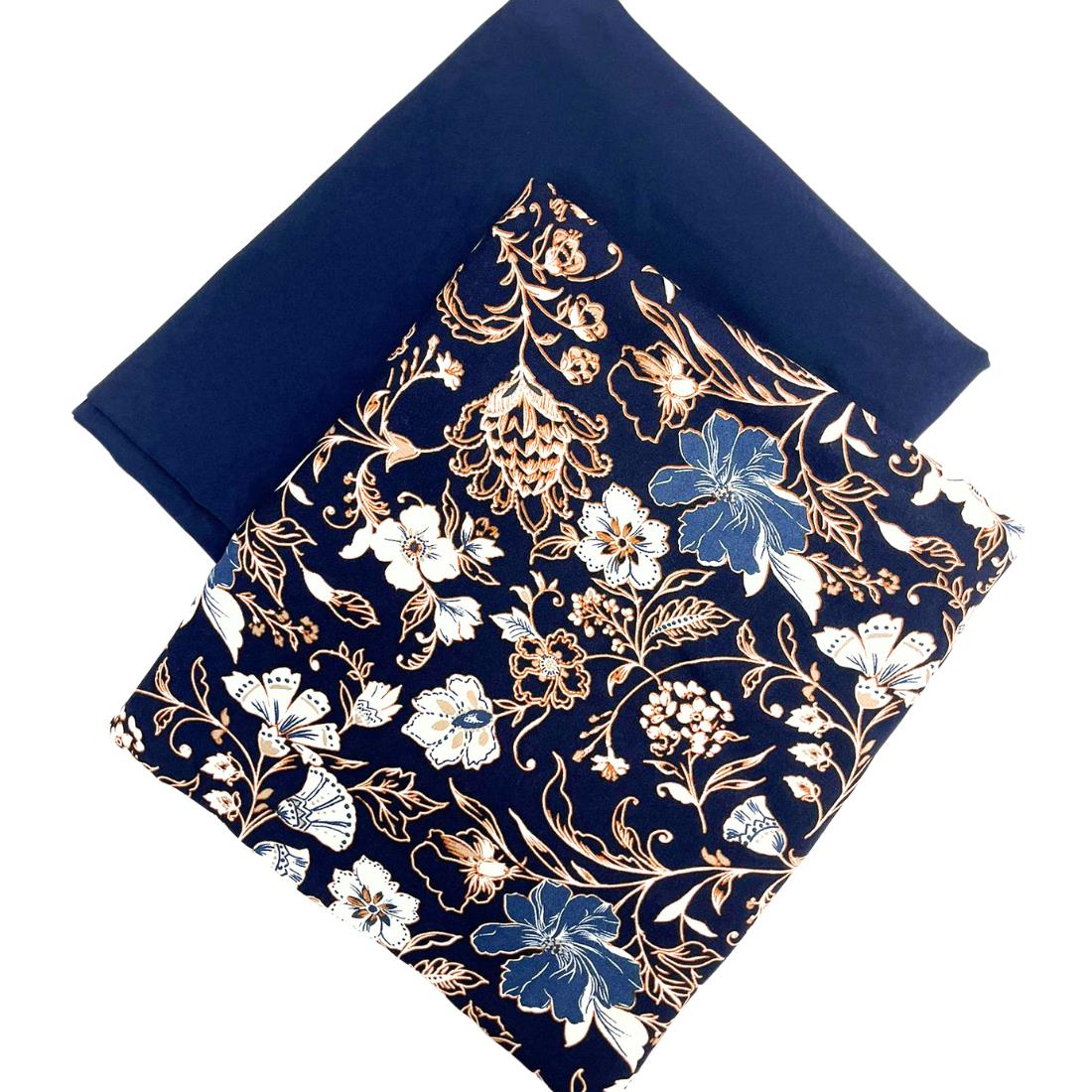 Navy Printed Crepe 2 Piece Summer Viscose Suit