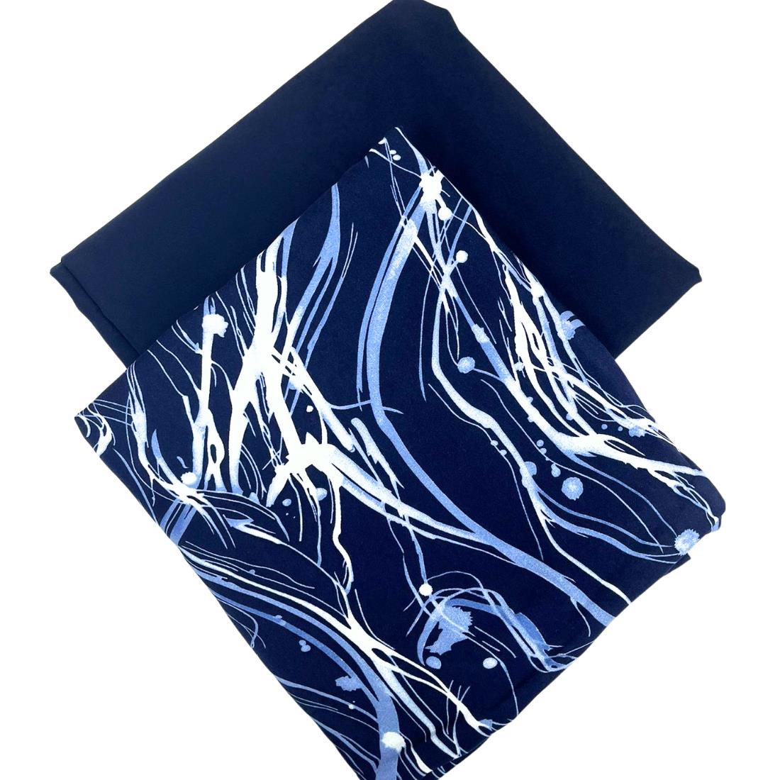 Navy Printed Crepe 2 Piece Summer Viscose Suit