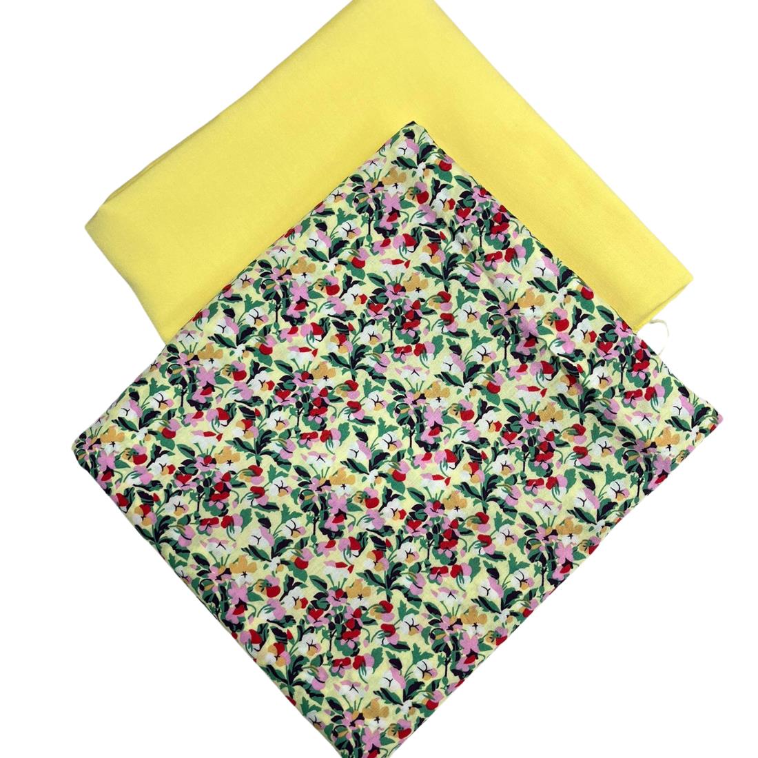 Yellow Printed Crepe 2 Piece Summer Viscose Suit
