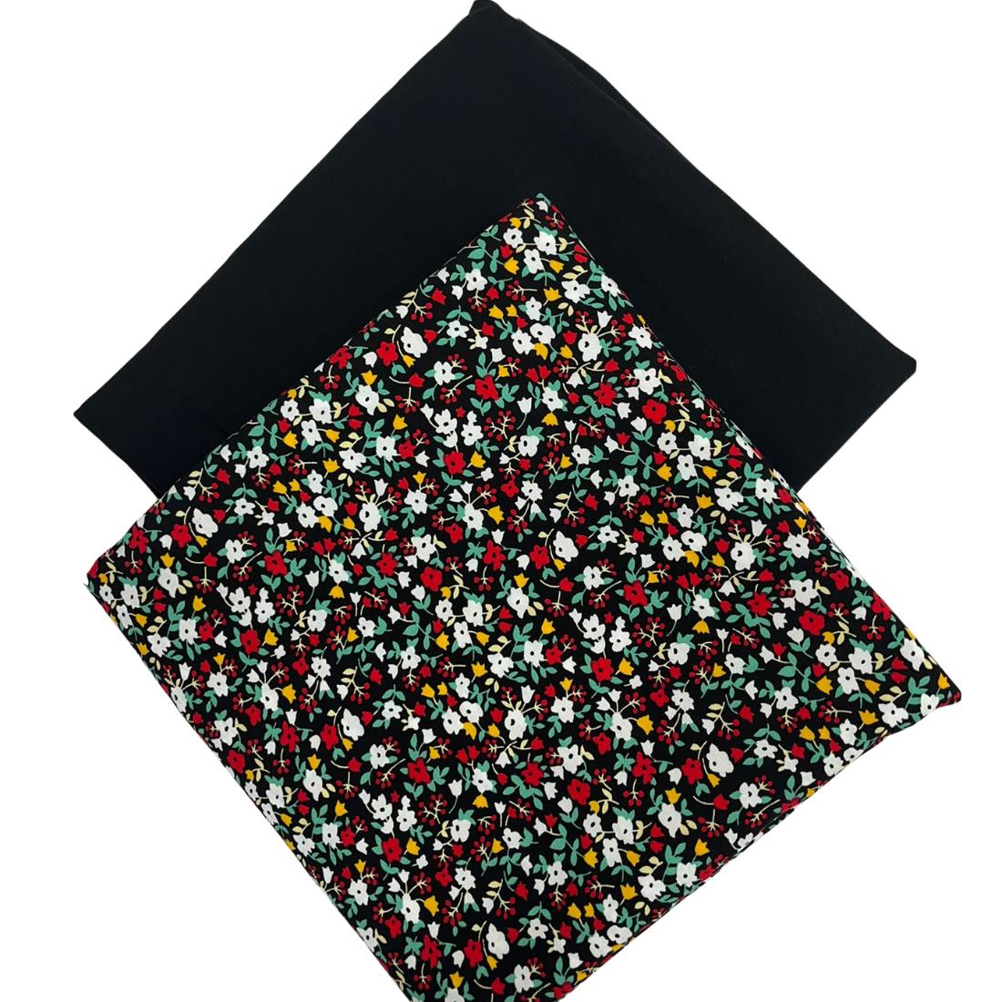 Black Printed Crepe 2 Piece Summer Viscose Suit