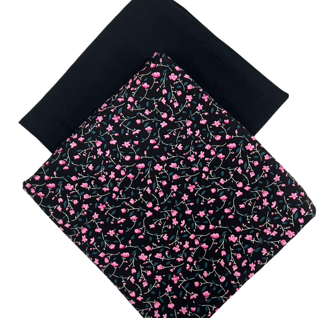 Black Printed Crepe 2 Piece Summer Viscose Suit