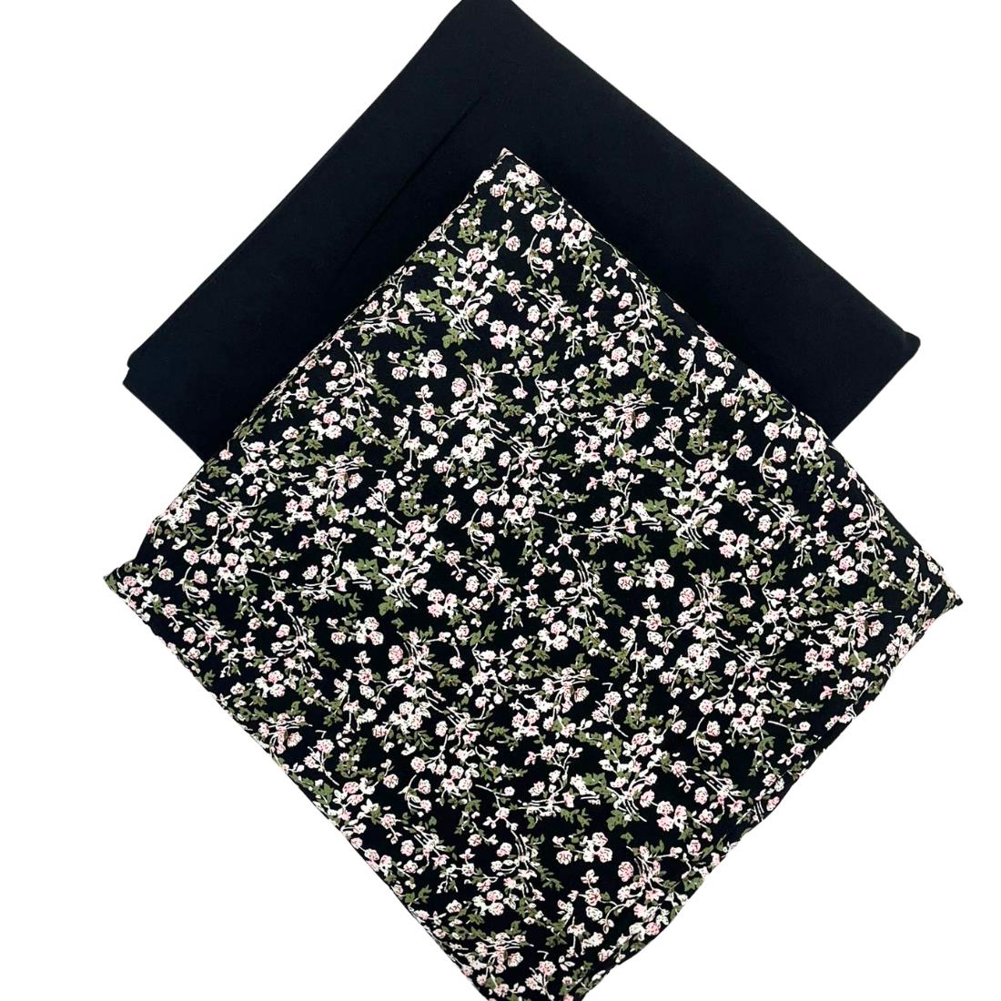 Black Printed Crepe 2 Piece Summer Viscose Suit