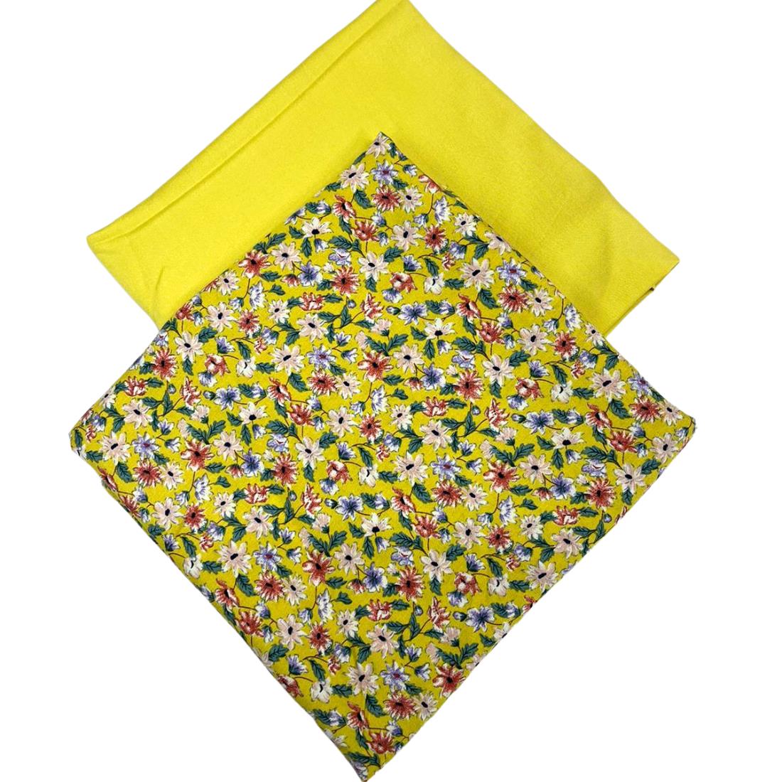 Yellow Printed Crepe 2 Piece Summer Viscose Suit
