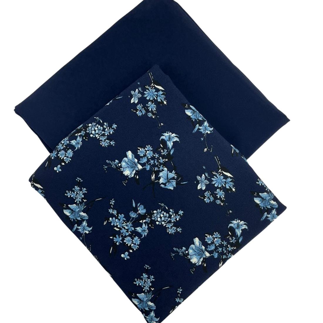 Navy Printed 2 Piece Summer Bubble Crepe Suit