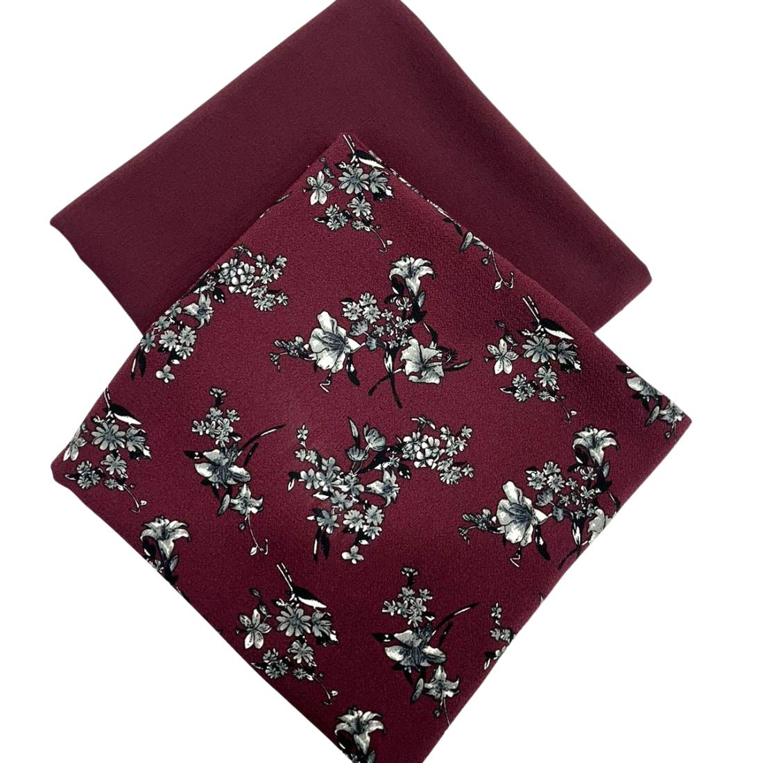 Maroon Printed 2 Piece Summer Bubble Crepe Suit