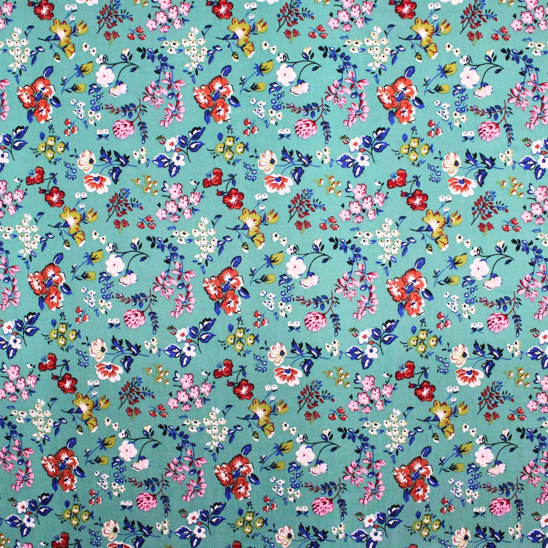Dark Aqua Crepe 2 Yards of Printed Dressmaking Viscose