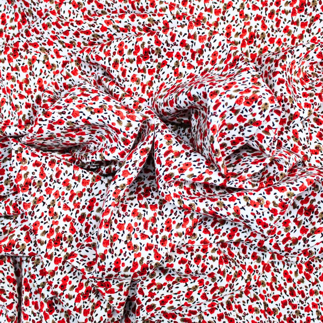 White & Red Crepe 2 Yards of Printed Dressmaking Viscose