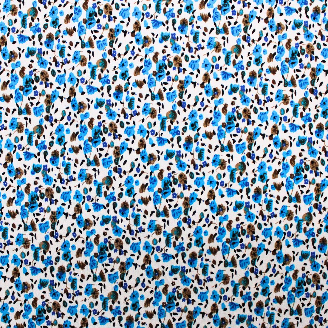 White & Turquoise Crepe 2 Yards of Printed Dressmaking Viscose
