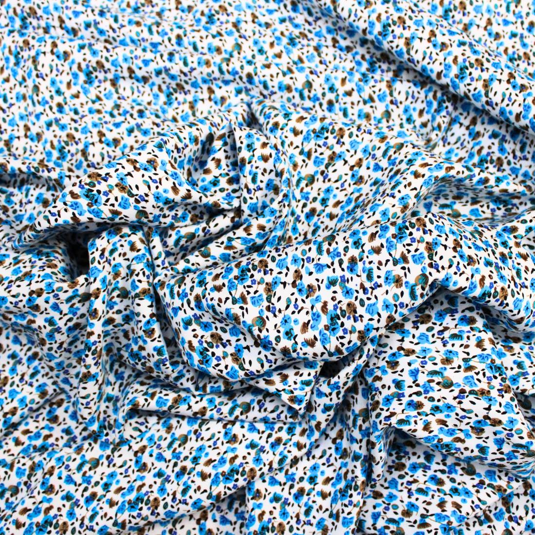 White & Turquoise Crepe 2 Yards of Printed Dressmaking Viscose