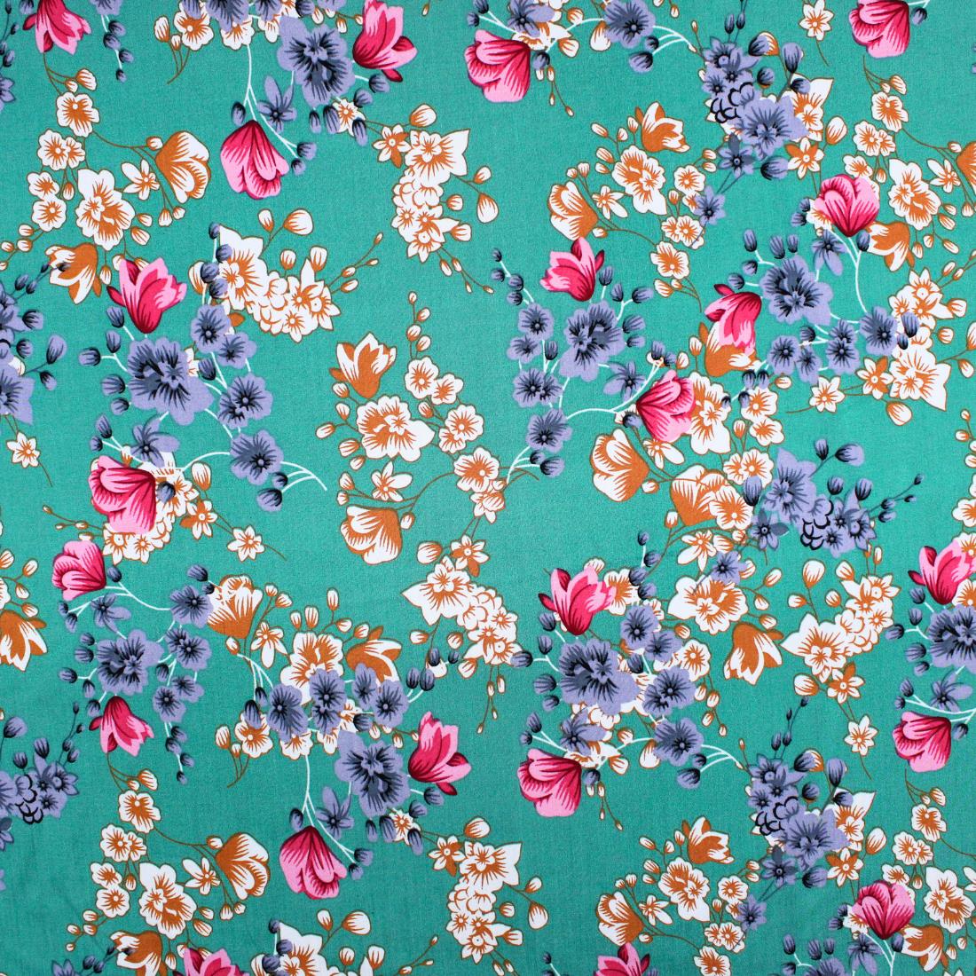 Dark Aqua Crepe 2 Yards of Printed Dressmaking Viscose