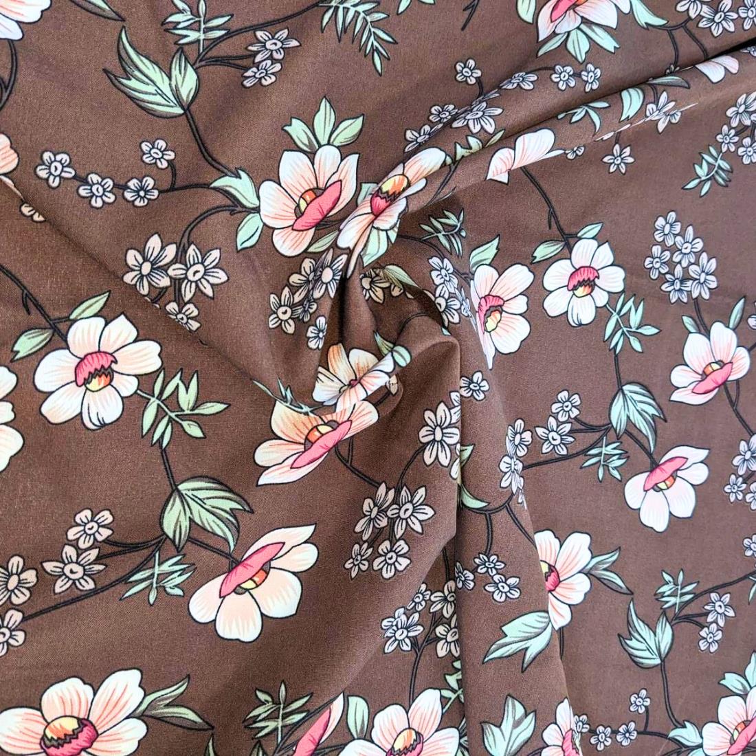 Brown Crepe 2 Yards of Printed Dressmaking Viscose