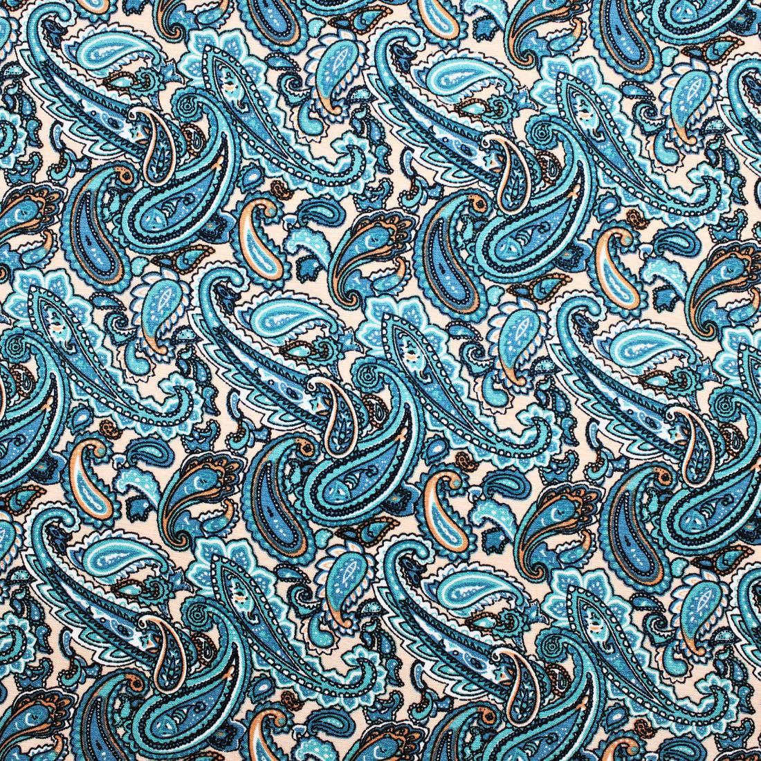 Beige & Teal Crepe 2 Yards of Printed Dressmaking Viscose