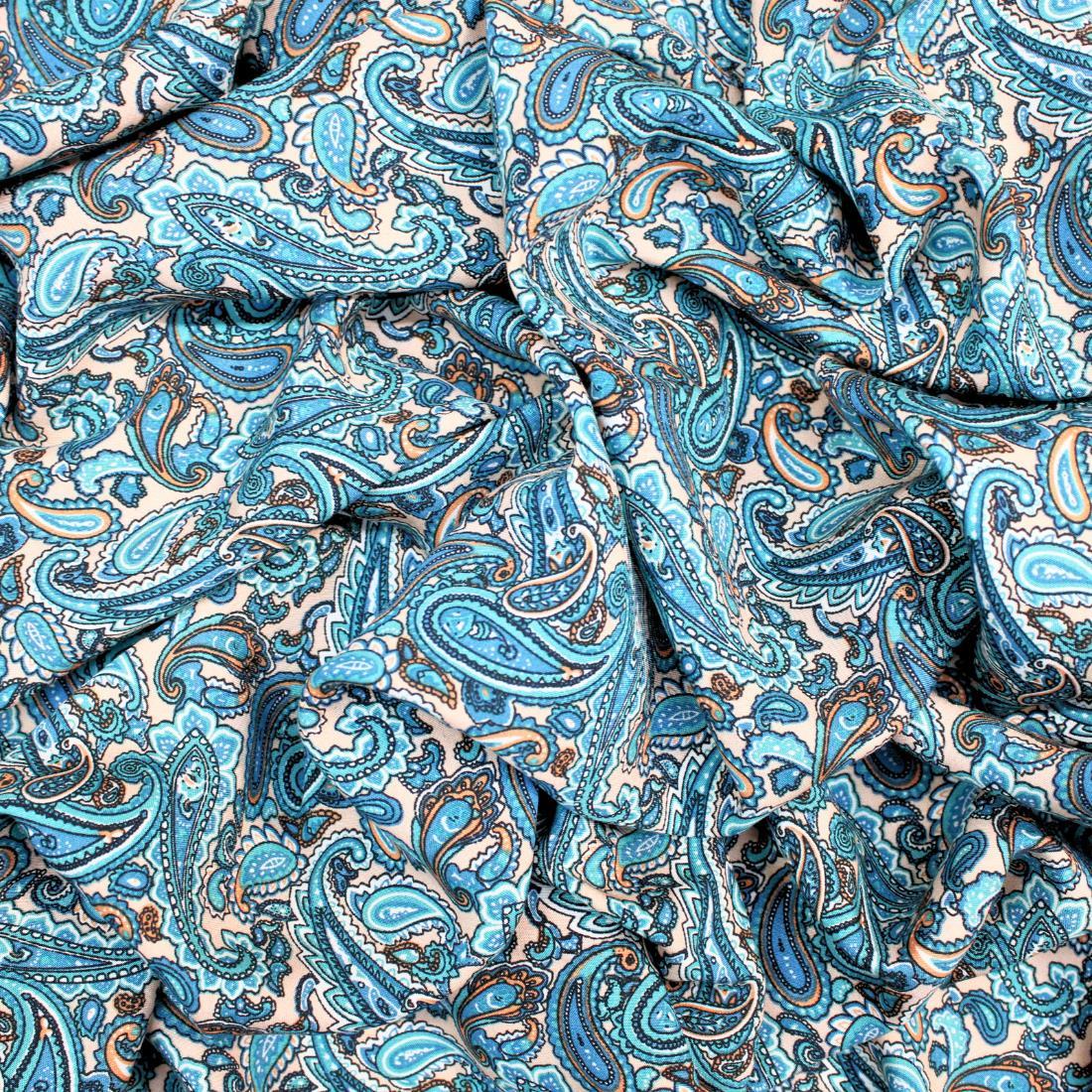 Beige & Teal Crepe 2 Yards of Printed Dressmaking Viscose