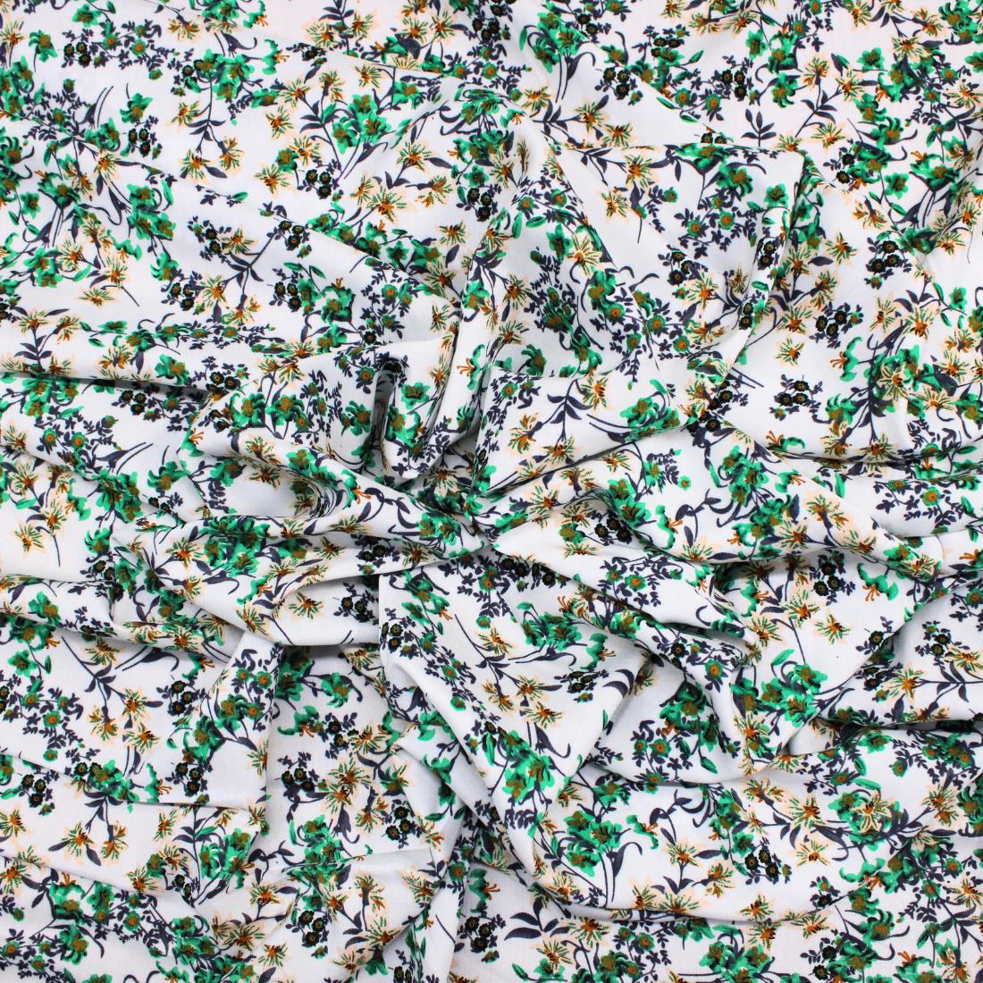 White & Green Crepe 2 Yards of Printed Dressmaking Viscose