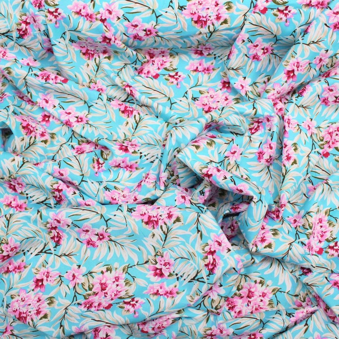 Blue Crepe 2 Yards of Printed Dressmaking Viscose