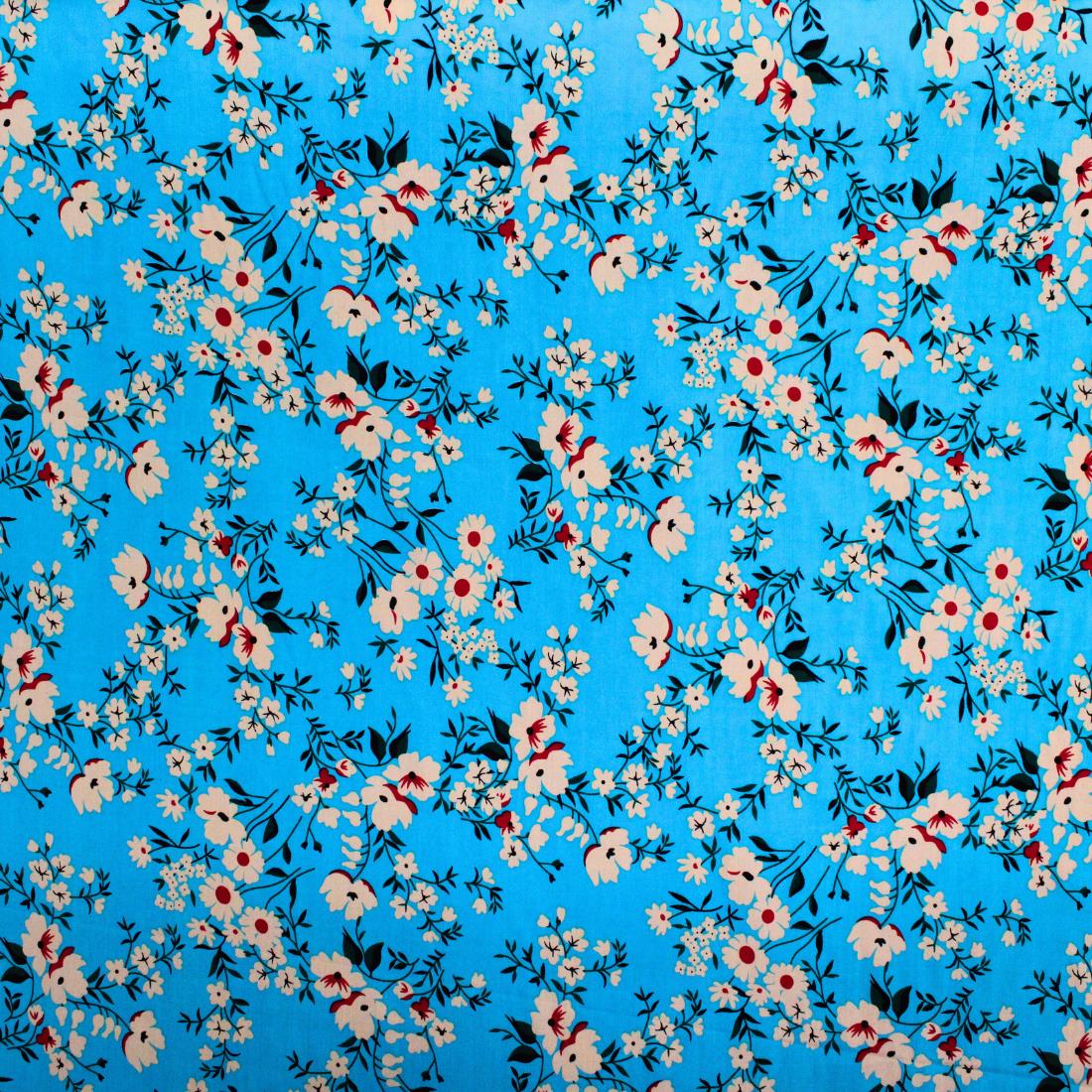 Turquoise Crepe 2 Yards of Printed Dressmaking Viscose