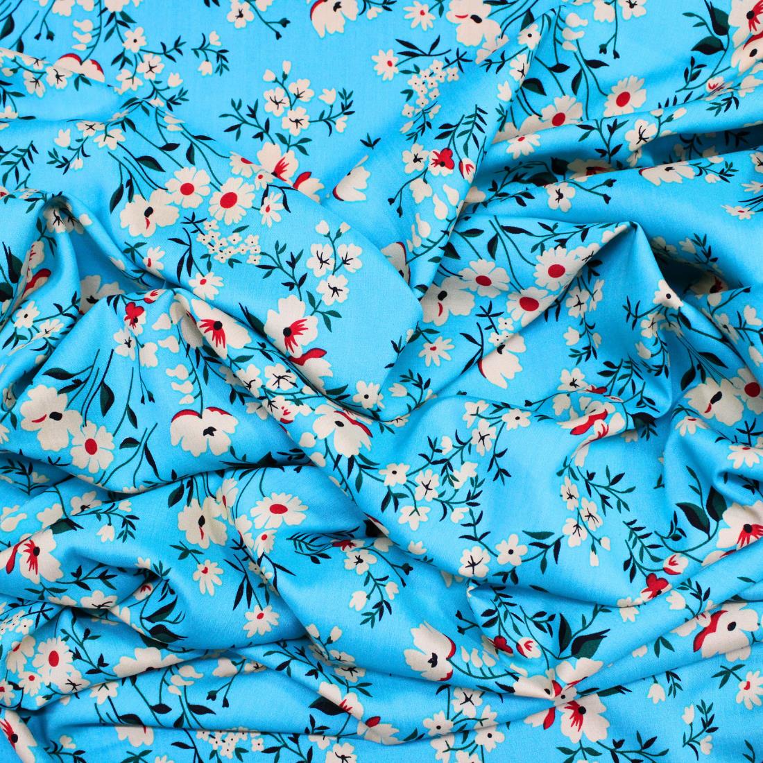 Turquoise Crepe 2 Yards of Printed Dressmaking Viscose