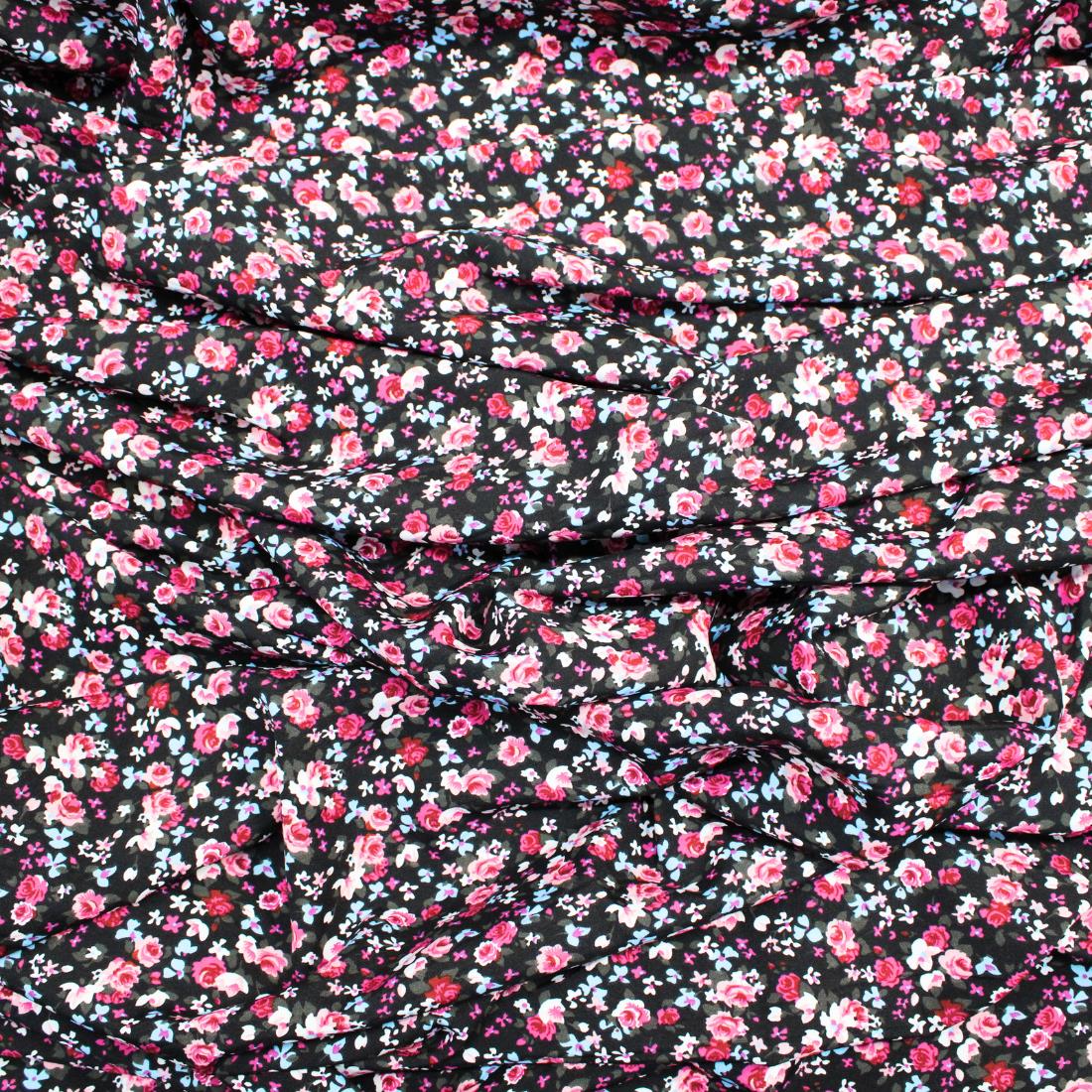 Black & Pink Crepe 2 Yards of Printed Dressmaking Viscose