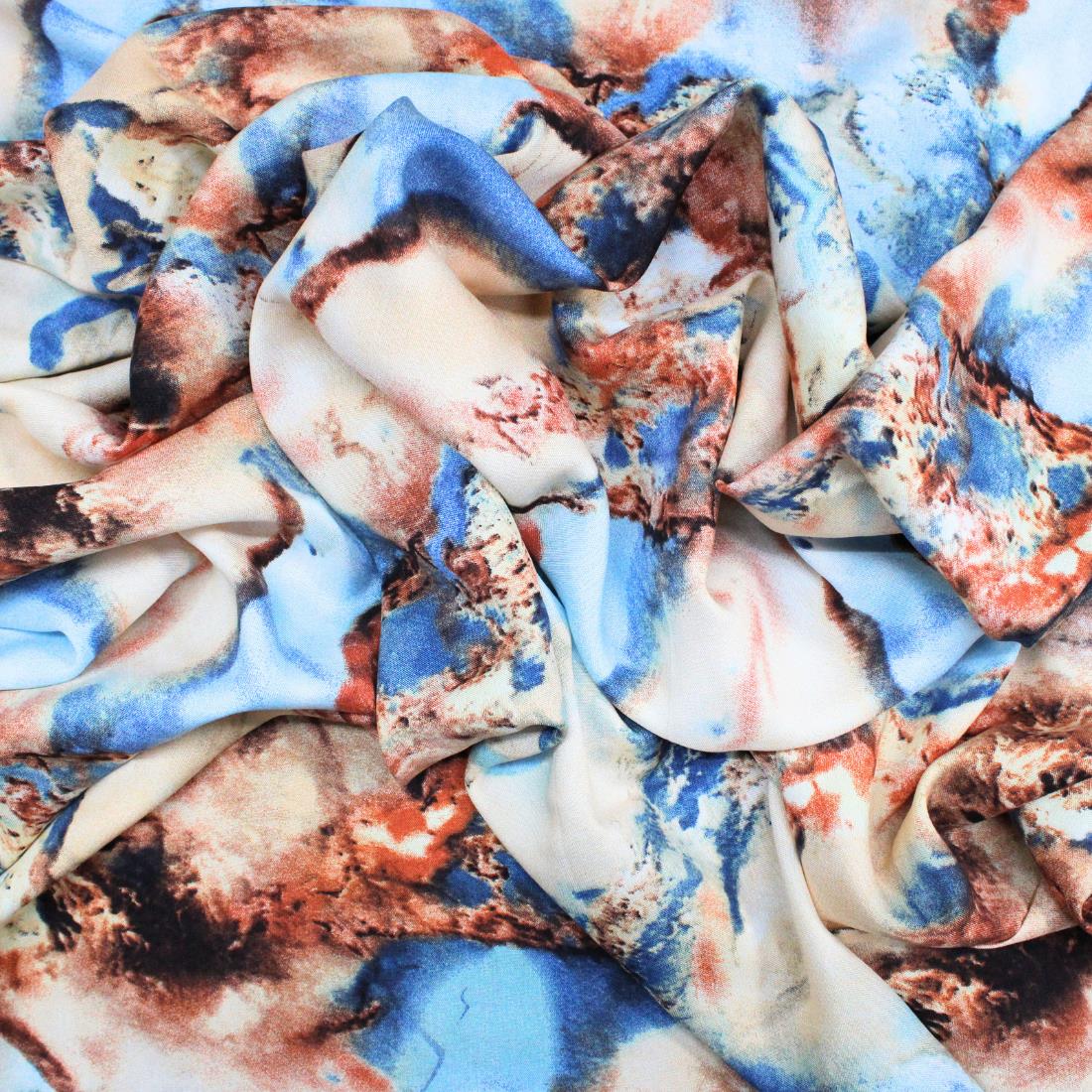 Blue Crepe 2 Yards of Printed Dressmaking Viscose