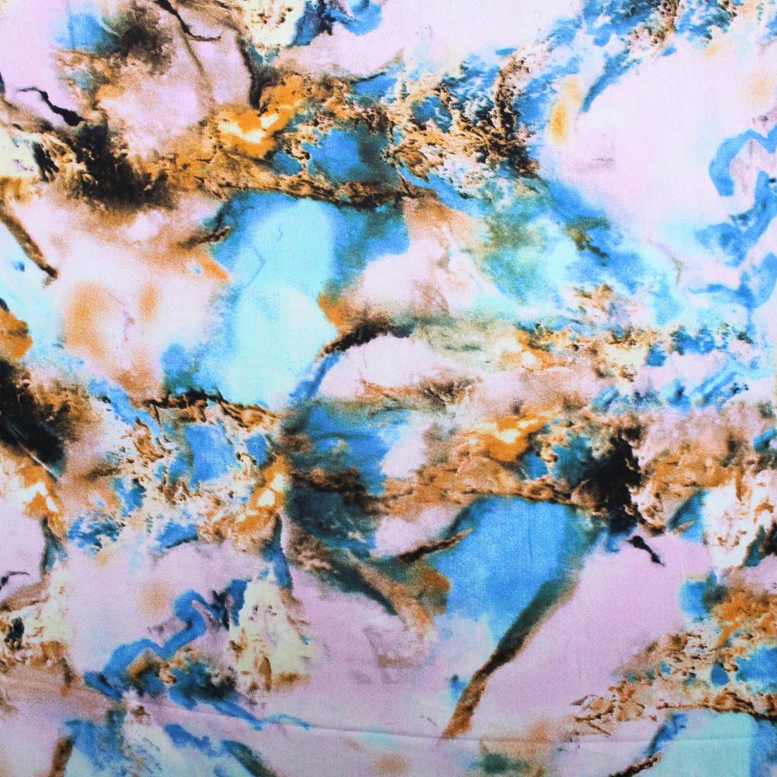 Blue & Pink Crepe 2 Yards of Printed Dressmaking Viscose