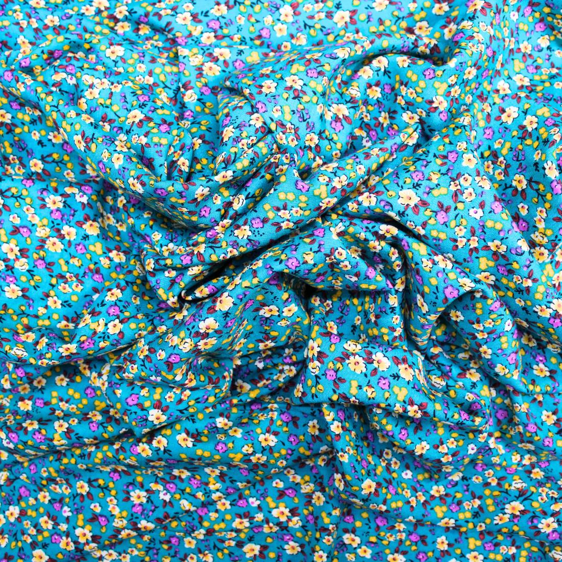 Teal Crepe 2 Yards of Printed Dressmaking Viscose