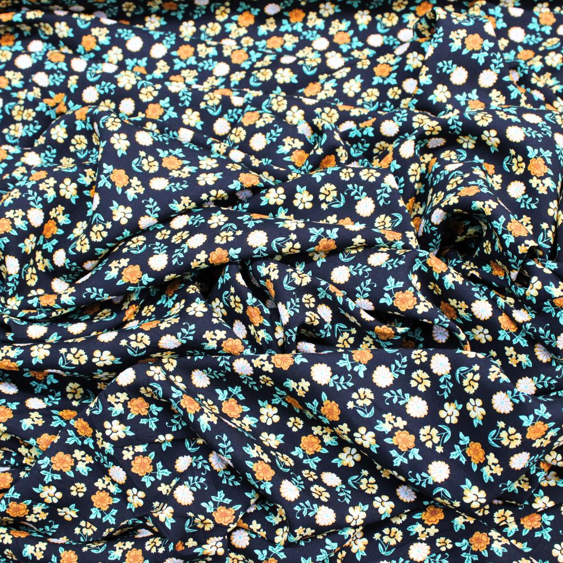 Black Crepe 2 Yards of Printed Dressmaking Viscose