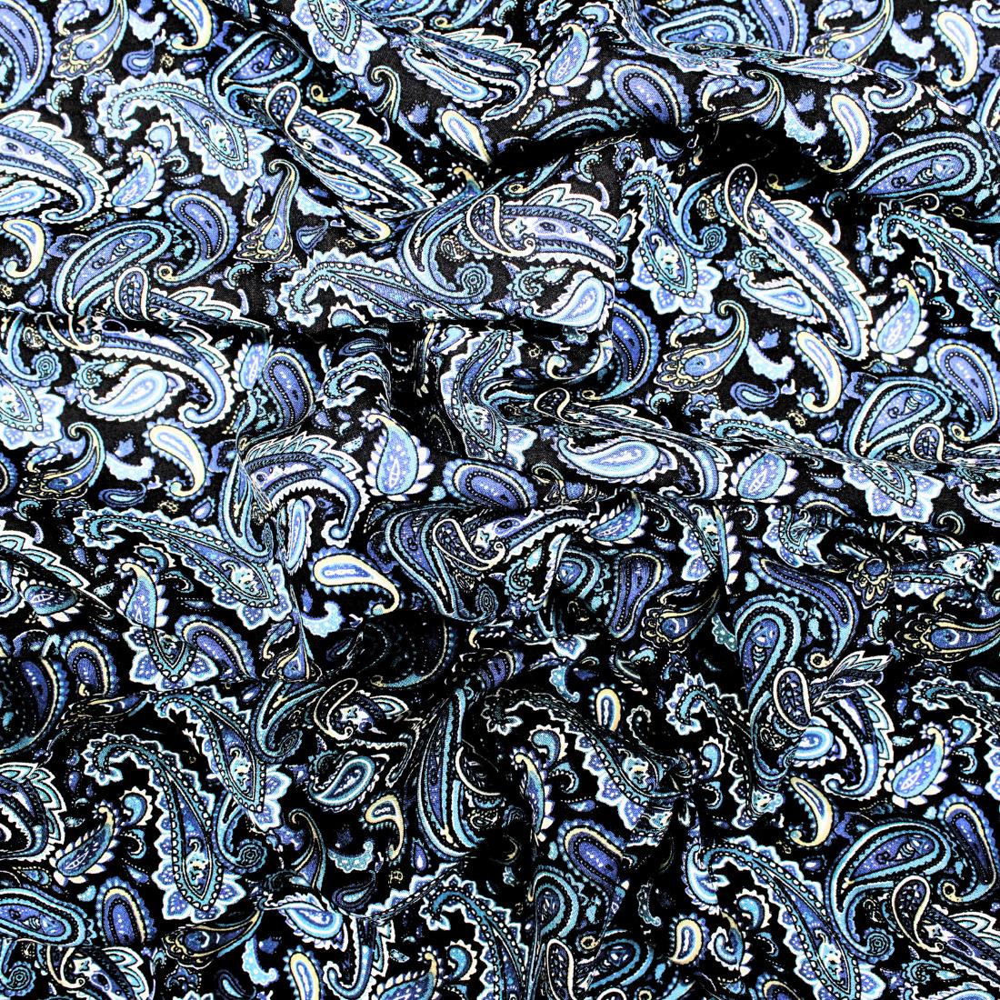 Blue & Black Crepe 2 Yards of Printed Dressmaking Viscose