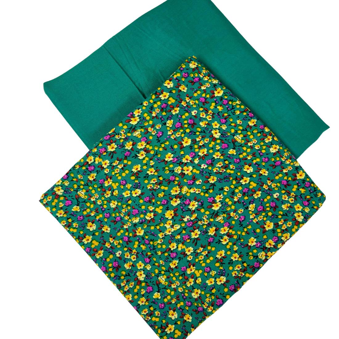 Jade Green Printed Crepe 2 Piece Summer Viscose Suit
