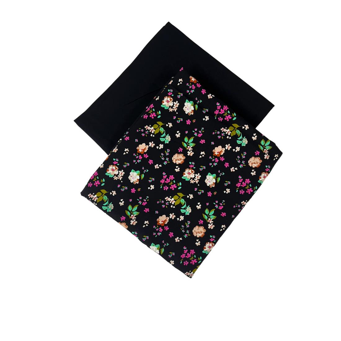 Black Printed Crepe 2 Piece Summer Viscose Suit