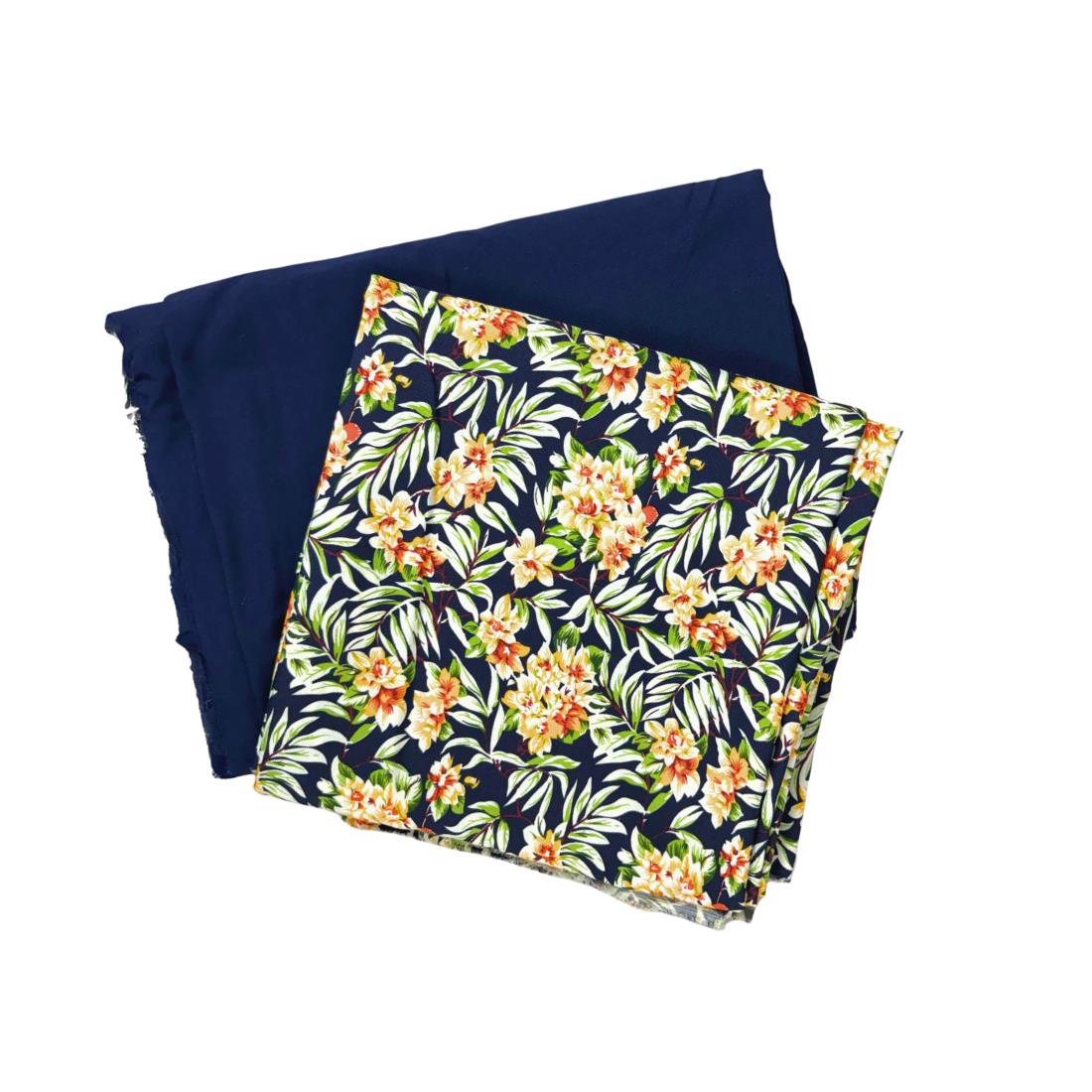 Navy Blue Printed Crepe 2 Piece Summer Viscose Suit
