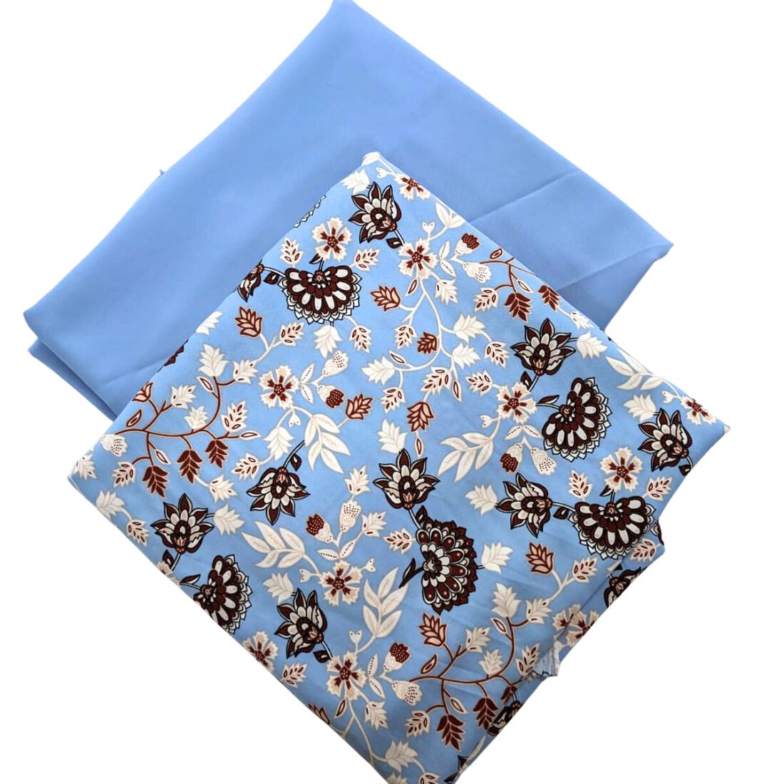 Light Blue Printed Crepe 2 Piece Summer Viscose Suit