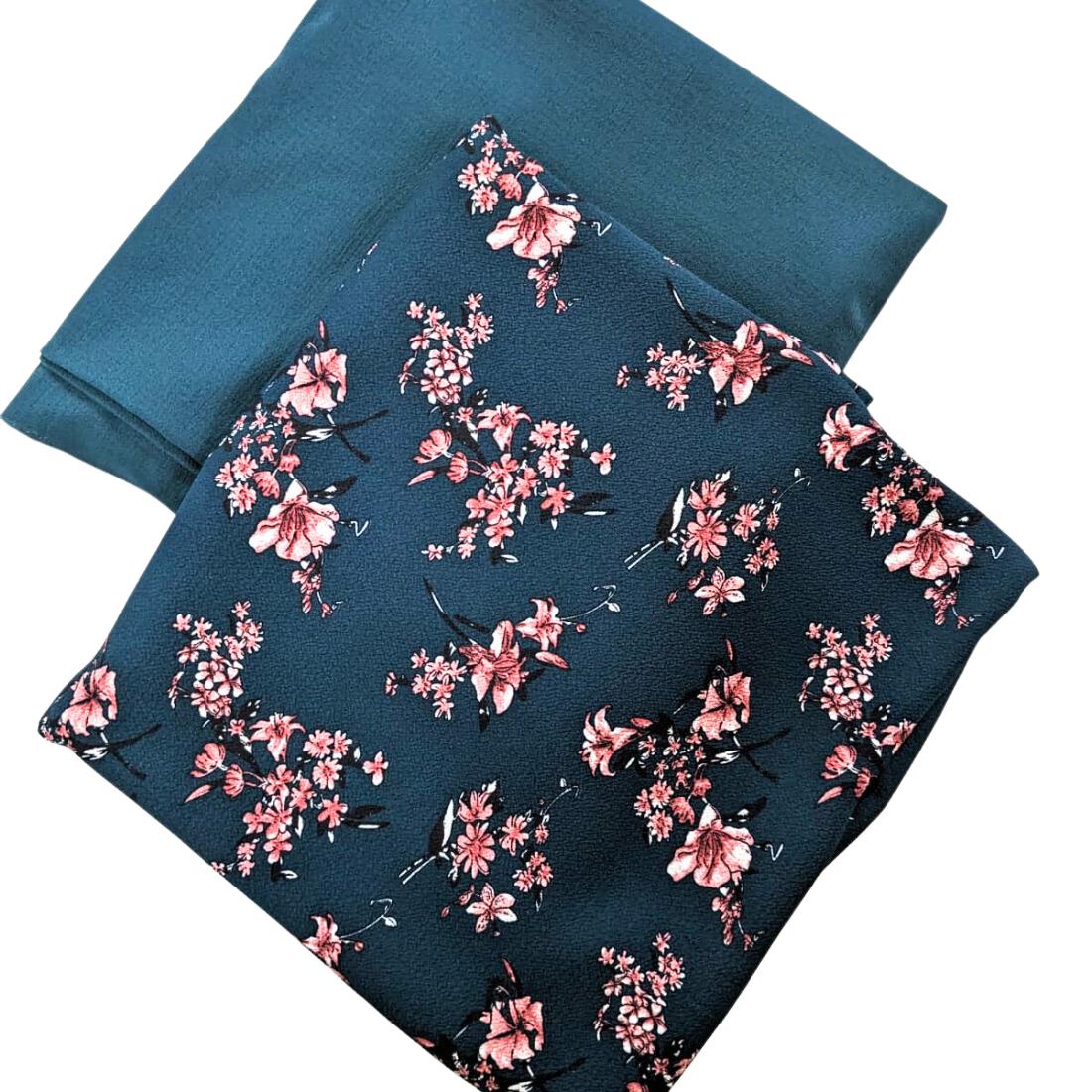 Emerald Green Printed 2 Piece Summer Bubble Crepe Suit
