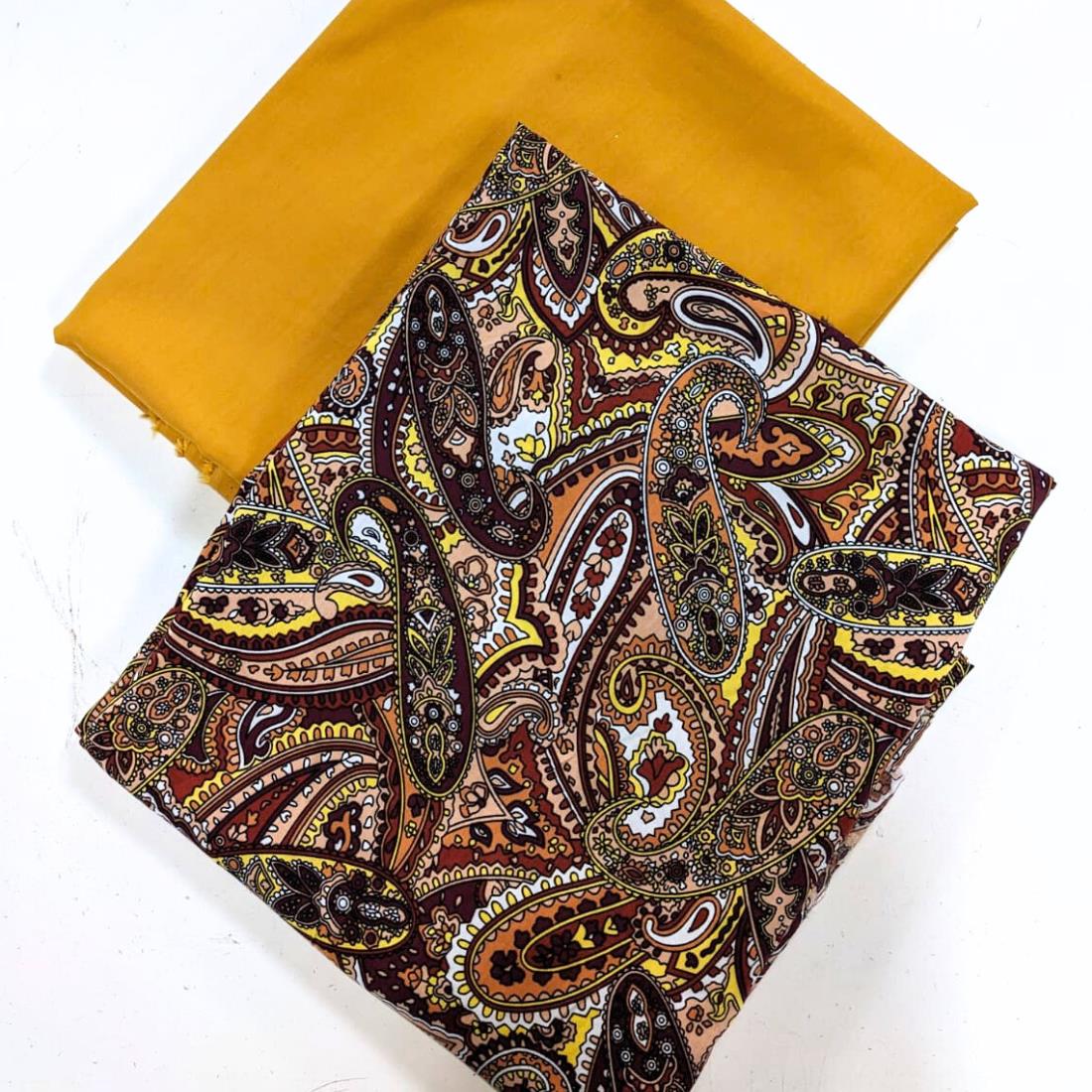 Mustard Printed Crepe 2 Piece Summer Viscose Suit