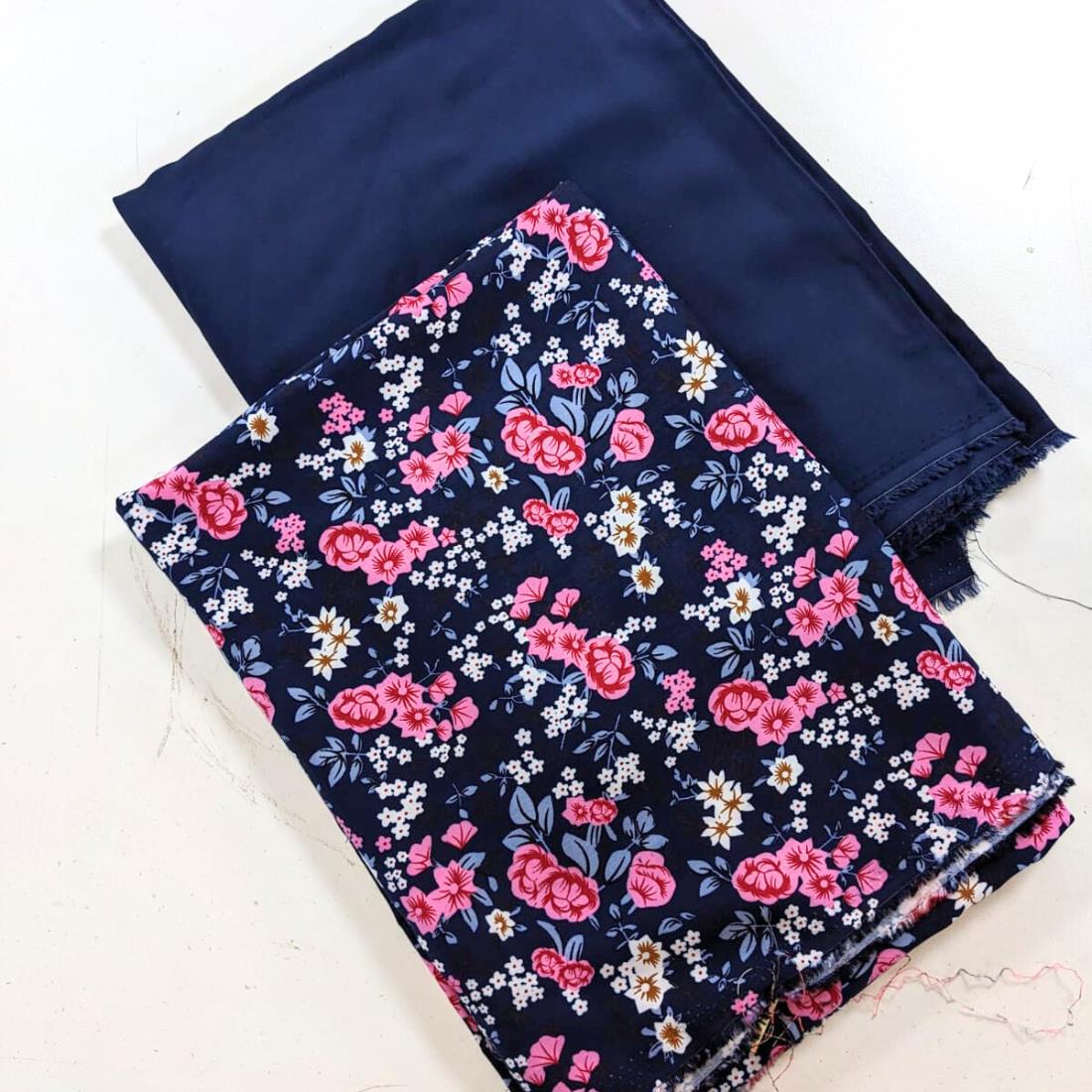 Navy Printed Crepe 2 Piece Summer Viscose Suit