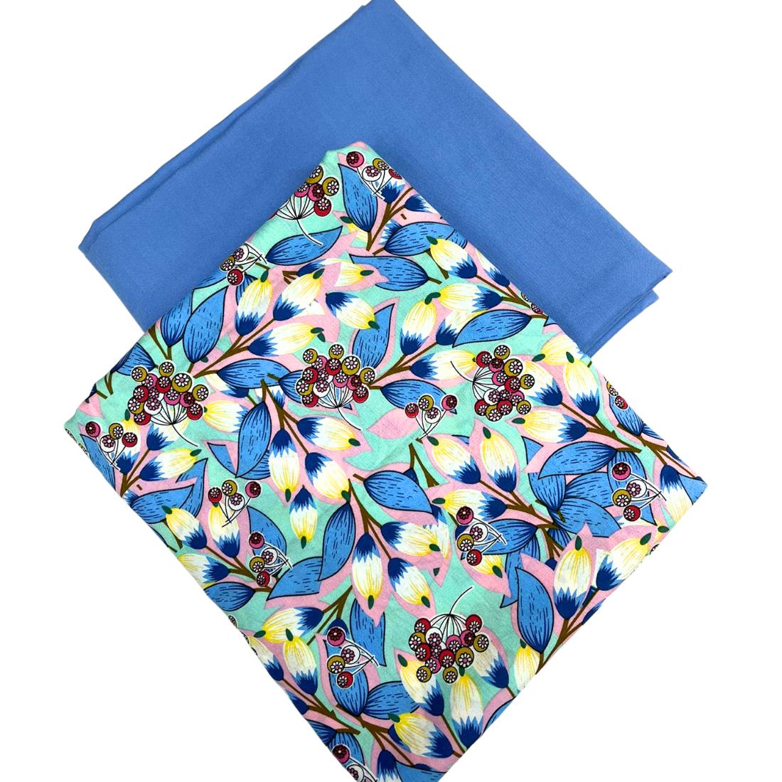 Blue Printed Crepe 2 Piece Summer Viscose Suit