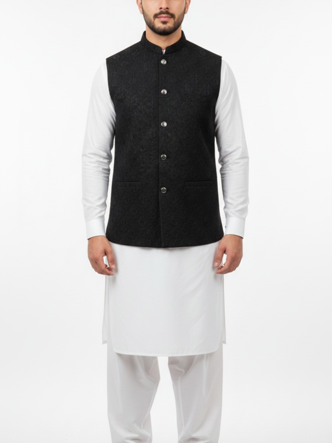 Black Embroidered Mens Waistcoat
