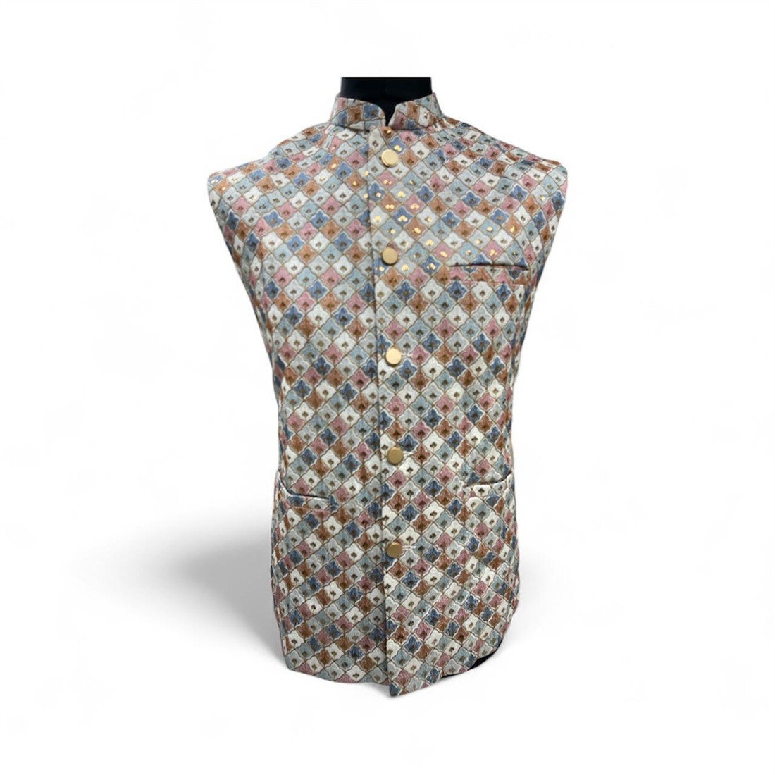 Multicolour Colour Embroidered Mens Waistcoat