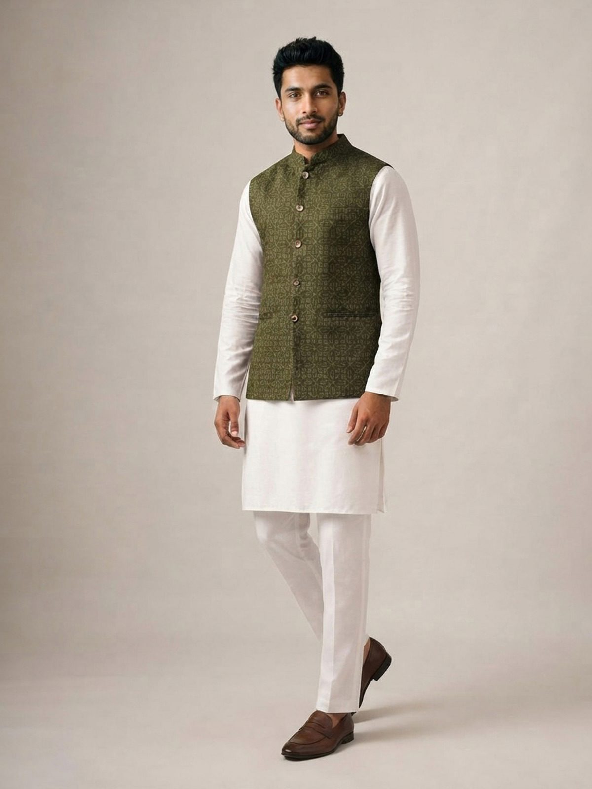 Mehendi Green Sequinned Mens Waistcoat