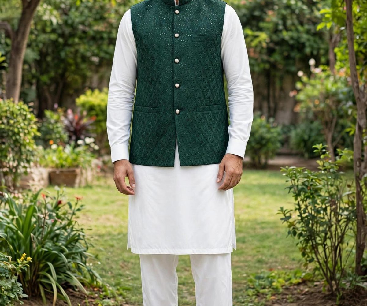 Emerald Green Sequinned Mens Waistcoat