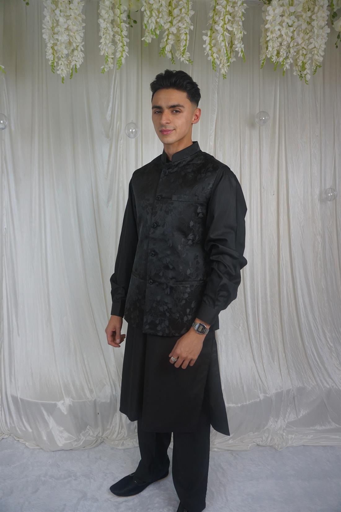 Black Waistcoat with Shining Flowers
