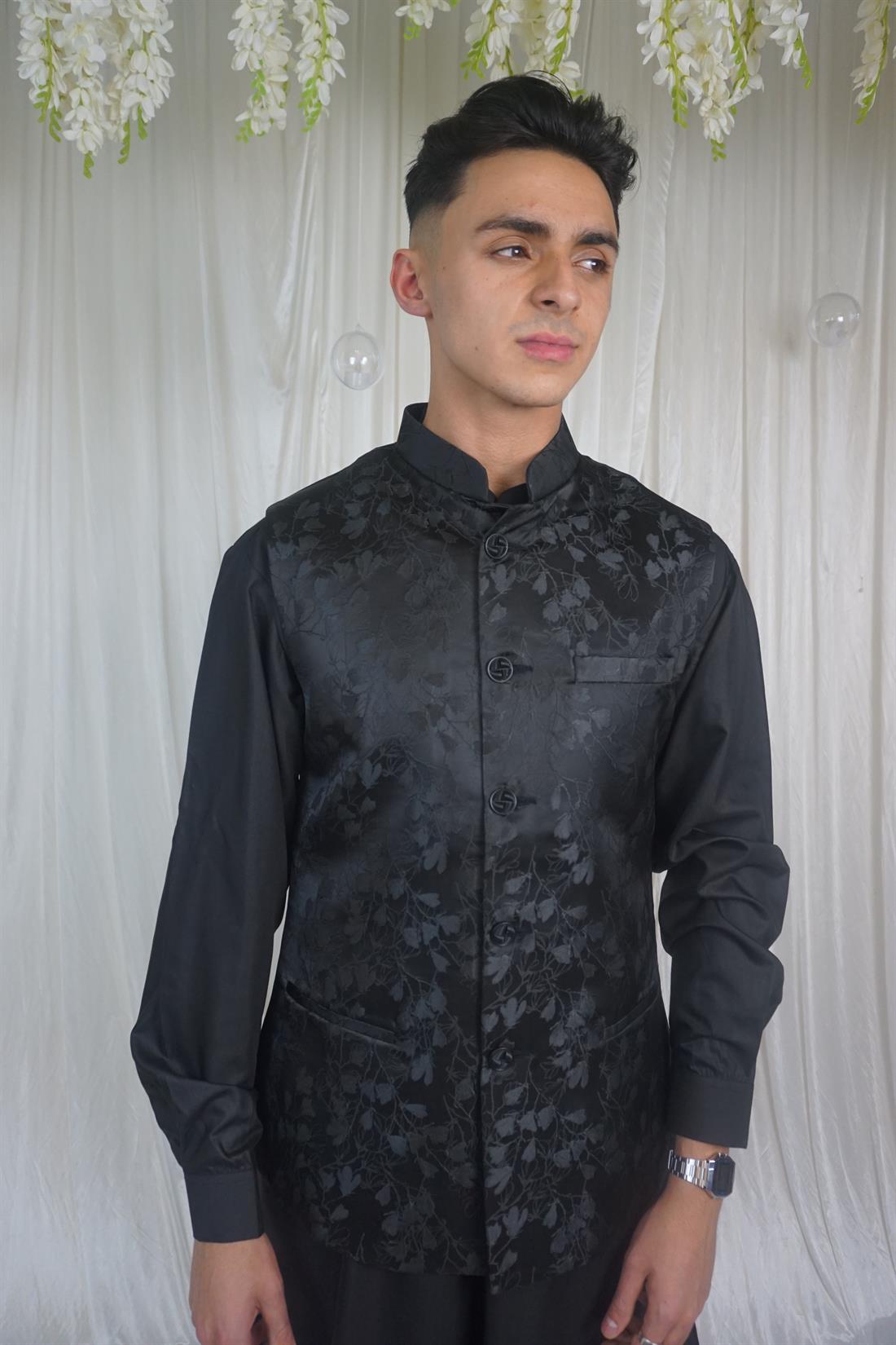 Black Waistcoat with Shining Flowers