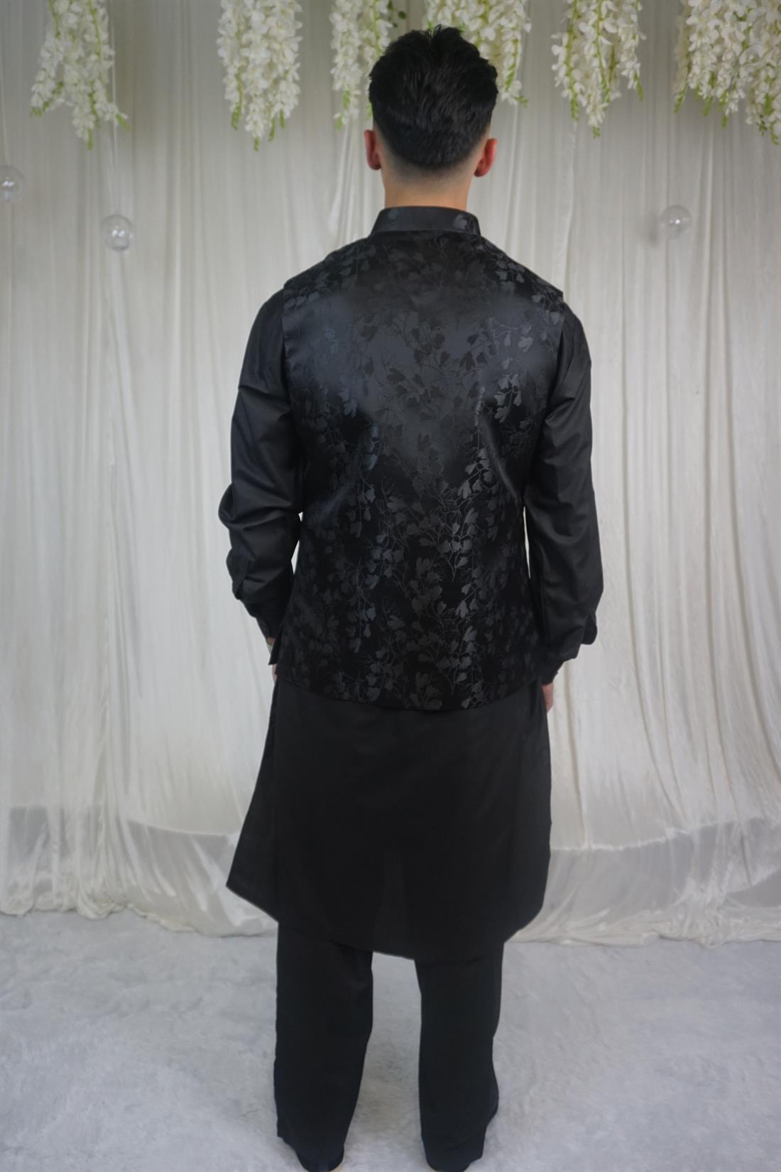 Black Waistcoat with Shining Flowers