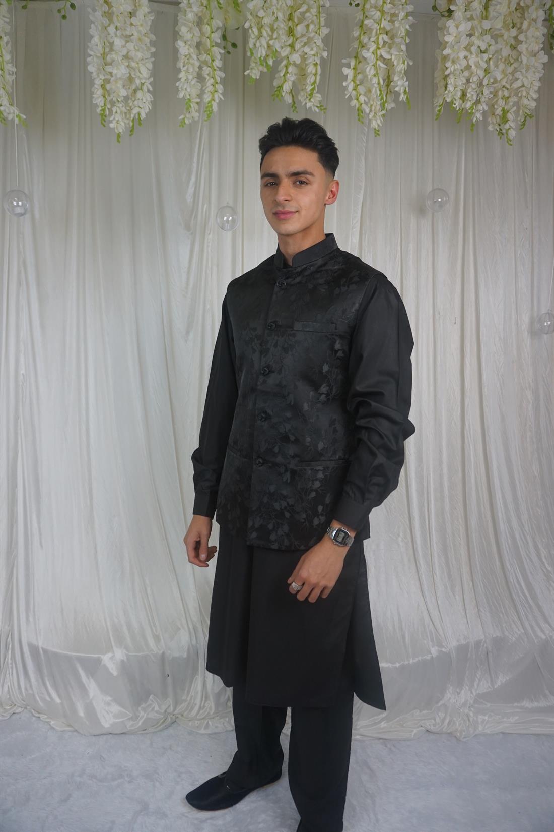 Black Waistcoat with Shining Flowers